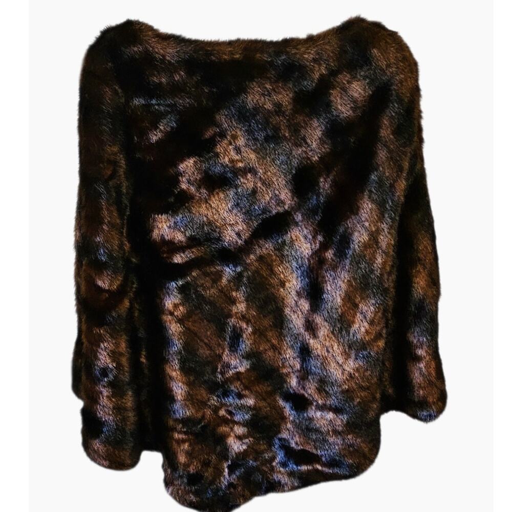 Curations Brown Striped Faux Fur Poncho Cape Wrap Women's SZ M NWT